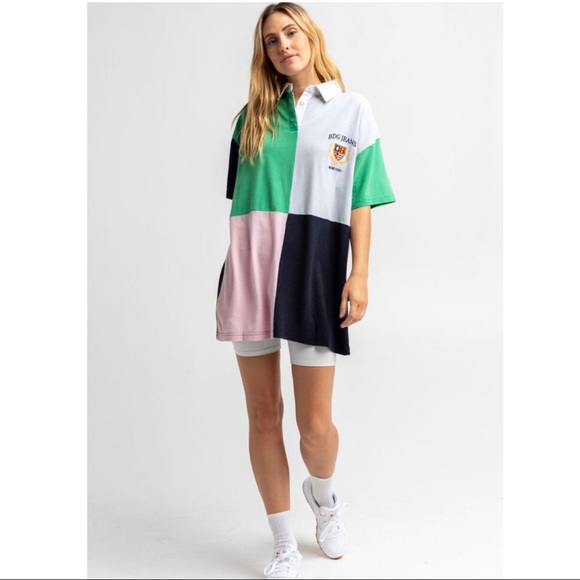 BDG Urban Outfitters Crest Spliced Oversize Polo Shirt Size Medium - Picture 3 of 9
